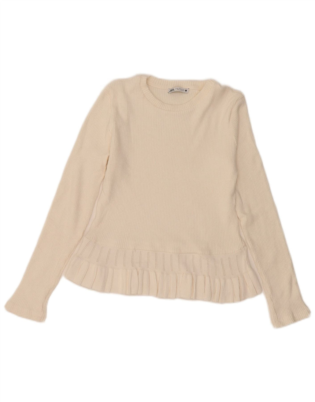 Zara Damen Pullover Top Langarm UK 12 Medium Off White
