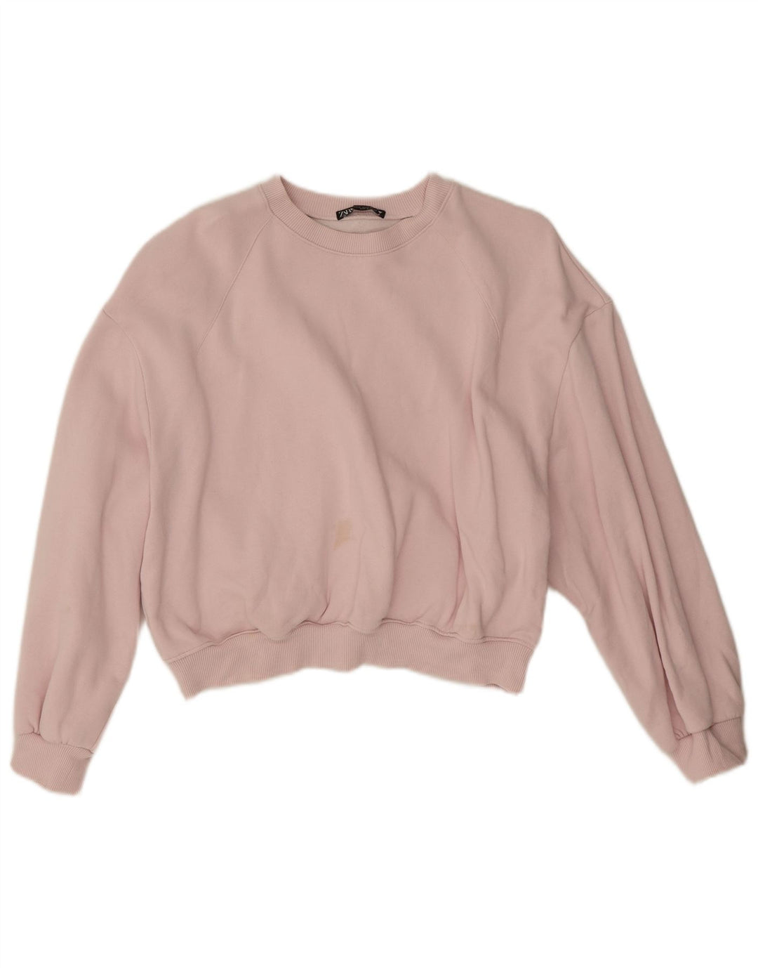 Zara Damen Crop Oversized Sweatshirt Pullover UK 14 Mittelrosa Baumwolle
