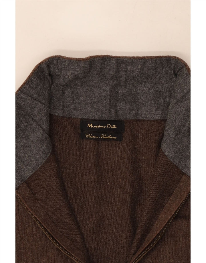 Massimo Dutti Herren-Pullover mit Reißverschluss am Hals, kleine braune Baumwolle