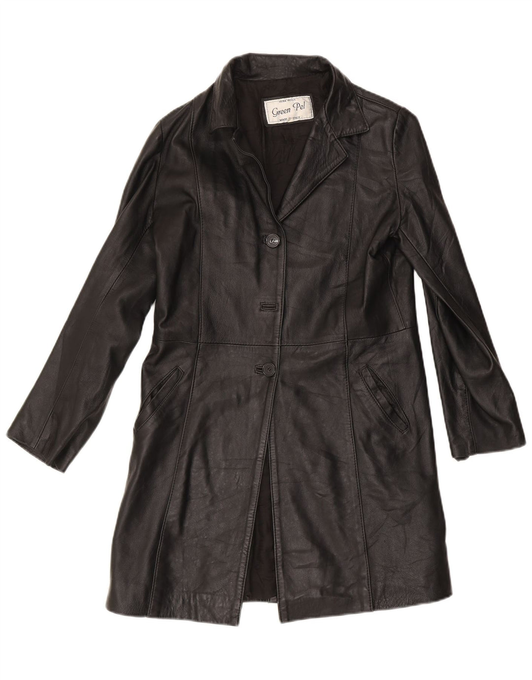Vintage Damen Ledermantel IT 46 Large Schwarz