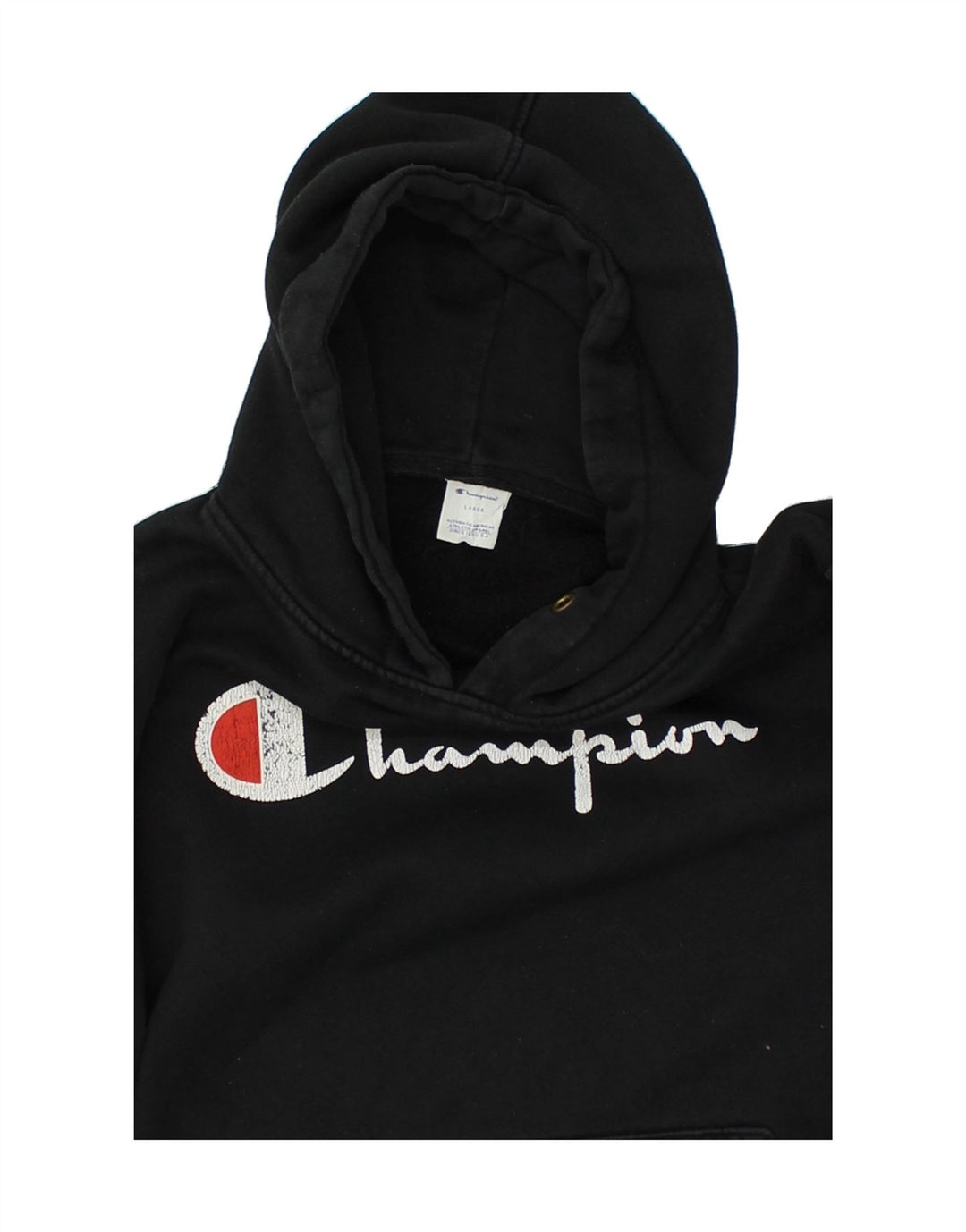 CHAMPION Womens Graphic Hoodie Jumper UK 16 Large Black Cotton | Vintage Champion | Thrift | Second-Hand Champion | Used Clothing | Messina Hembry 