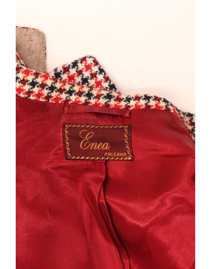 Vintage Damen 3/4 Ärmel Blazer Jacke UK 16 Großer roter Hahnentritt