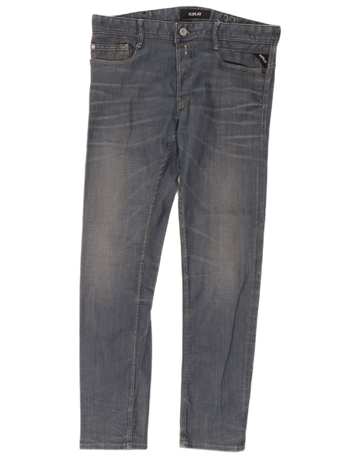 Replay Herren Slim Jeans W33 L32 Blaue Baumwolle