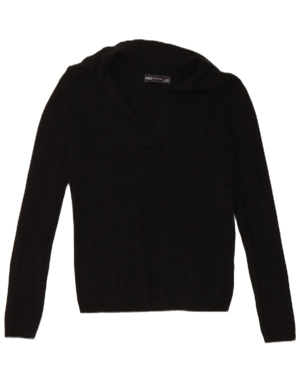 Marks & Spencer Damen Crop Polo Neck Pullover Pullover UK 8 Small Schwarz