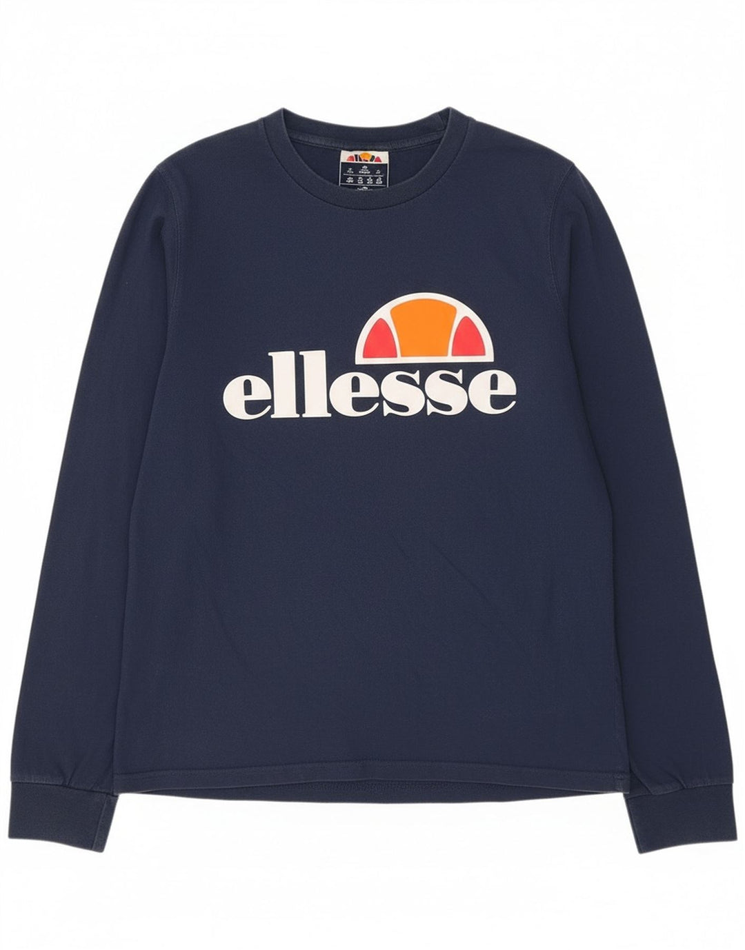 Ellesse Womens Graphic Top Langarm UK 12 Medium Marineblau Baumwolle