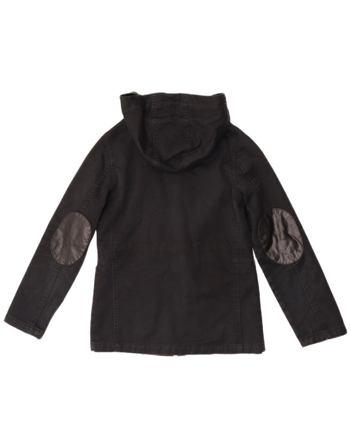Topshop Damen-Bomberjacke mit Kapuze, UK 8, Größe S, schwarze Baumwolle