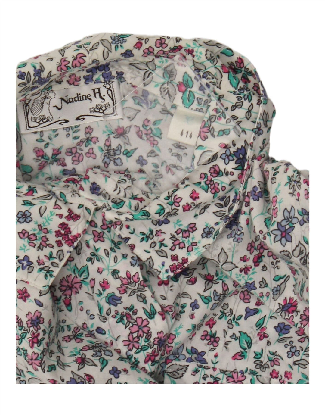 Nadine H Damen Kurzarm-Hemdbluse EU 38 Mittelweiß geblümt