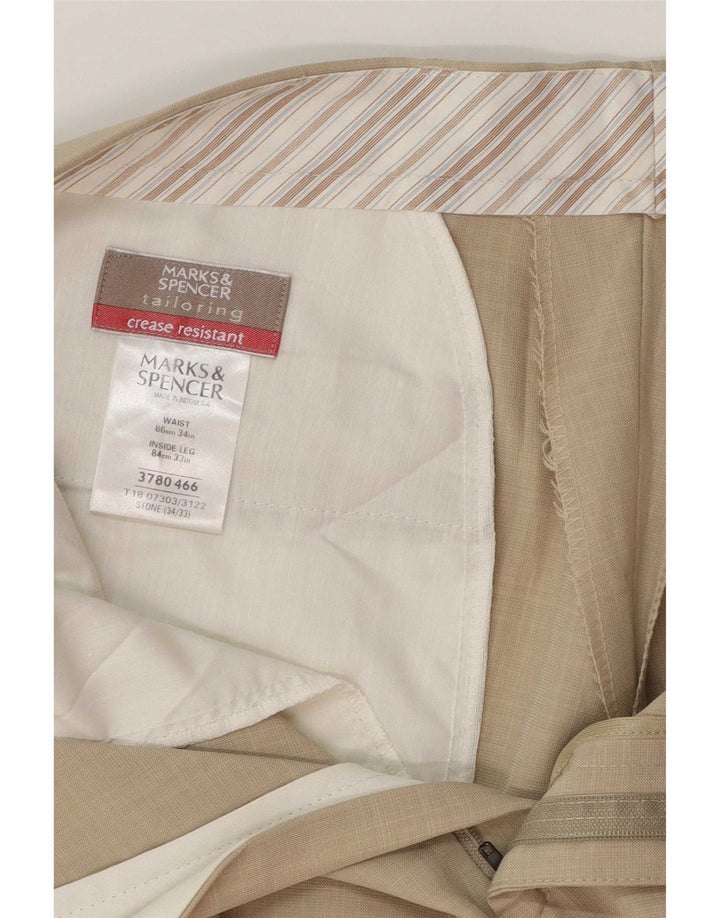 Gerade Herren-Anzughose von Marks & Spencer, W34, L28, Beige, Polyester