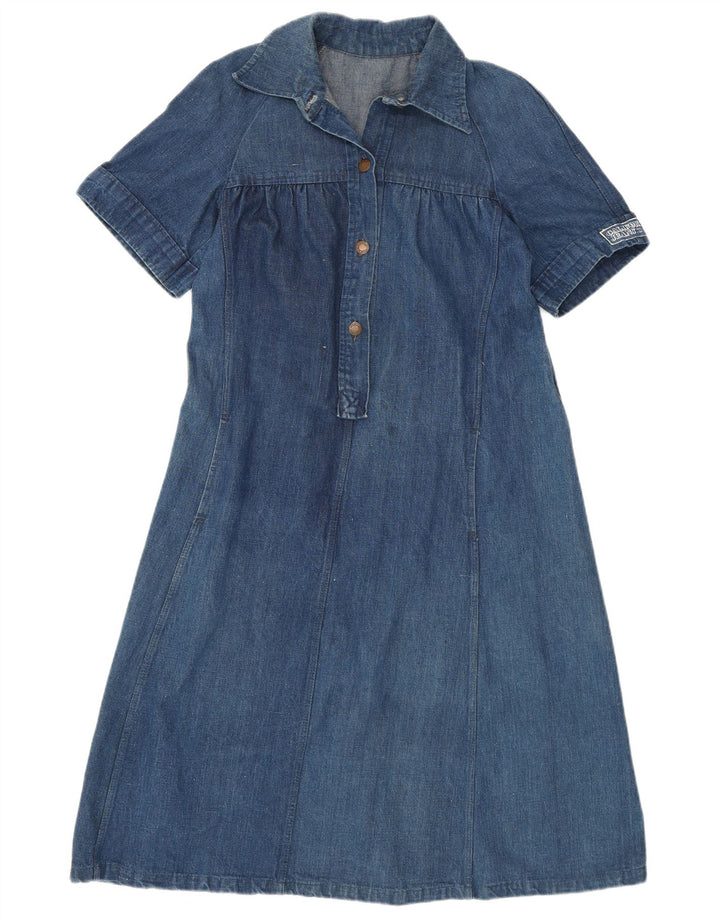VINTAGE Damen Jeanskleid UK 12 Mittelblau