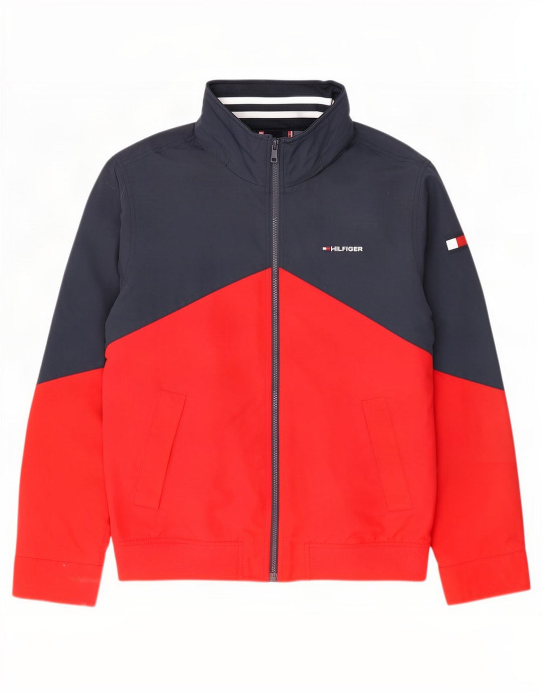 Tommy Hilfiger Herren-Bomberjacke mit Kapuze, UK 38, mittleres Marineblau, Farbblock