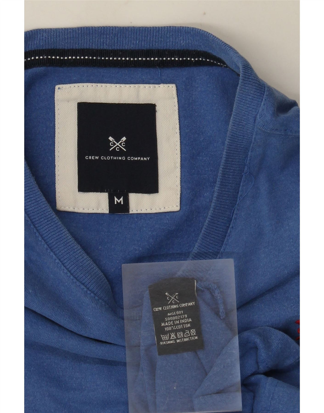 Crew Clothing Herren-T-Shirt-Oberteil aus mittelblauer Baumwolle