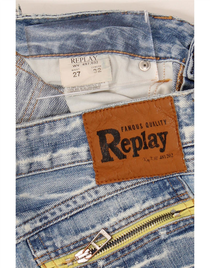 Replay Damen Distressed Slim Jeans W27 L32 Blaue Baumwolle