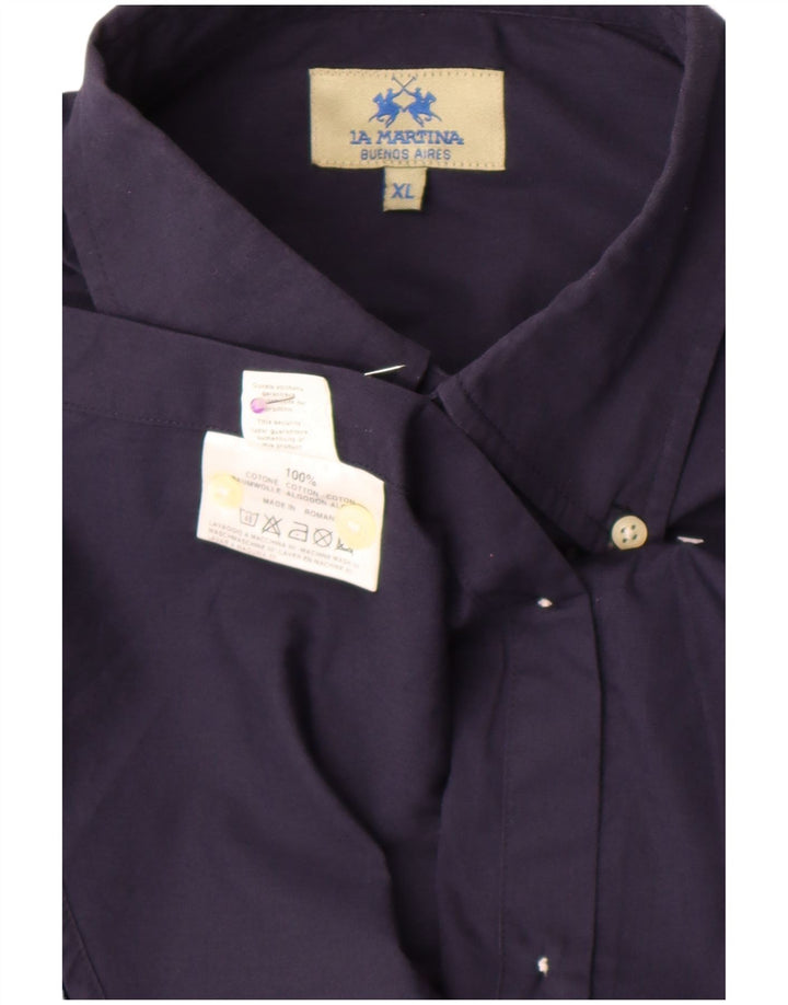 La Martina Herren-Grafikhemd XL aus marineblauer Baumwolle