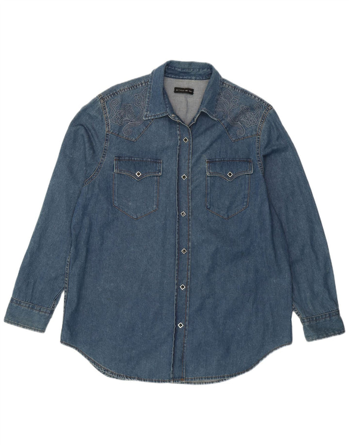 Etro Damen-Jeanshemd in Übergröße, IT 46, Größe L, blau, geblümt, Baumwolle