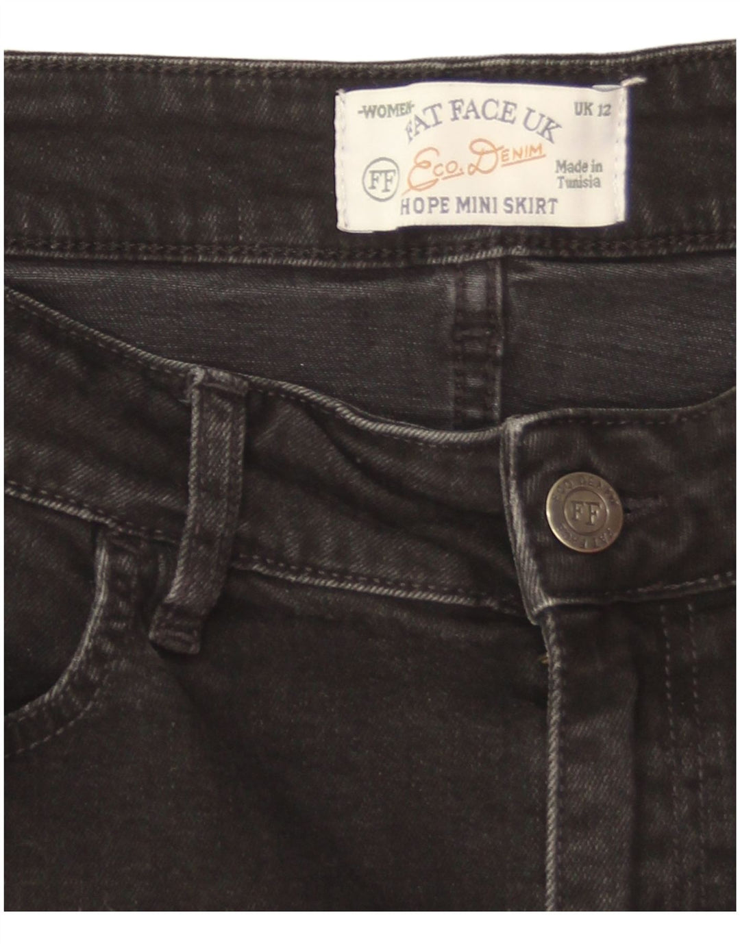 Fat Face Damen Mini-Jeansrock UK 12 Medium W32 Schwarze Baumwolle