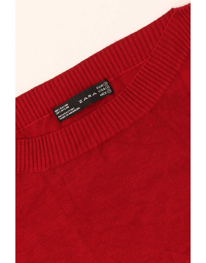 Zara Damen-Pullover, reguläre Passform, U-Boot-Ausschnitt, UK 12, Mittelrot, Viskose