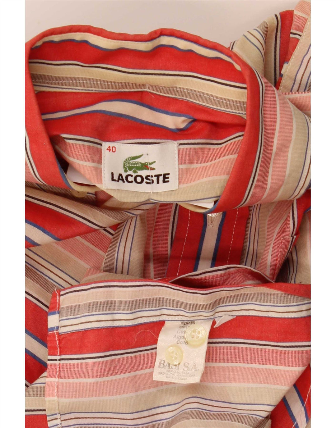 Lacoste Herren-Kurzarmhemd, Größe 40, mittelgroß, mehrfarbig, gestreift, Baumwolle