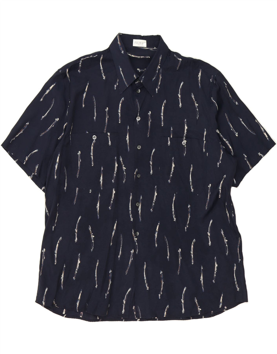 TILMAS Mens Abstract Pattern Short Sleeve Shirt 2XL Navy Blue Vintage Tilmas and Second-Hand Tilmas from Messina Hembry 
