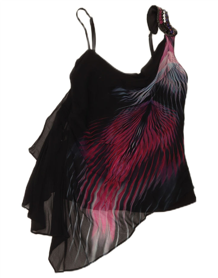 Karen Millen Damen Asymmetrisches Cami Top UK 10 Small Schwarz gestreift Viskose