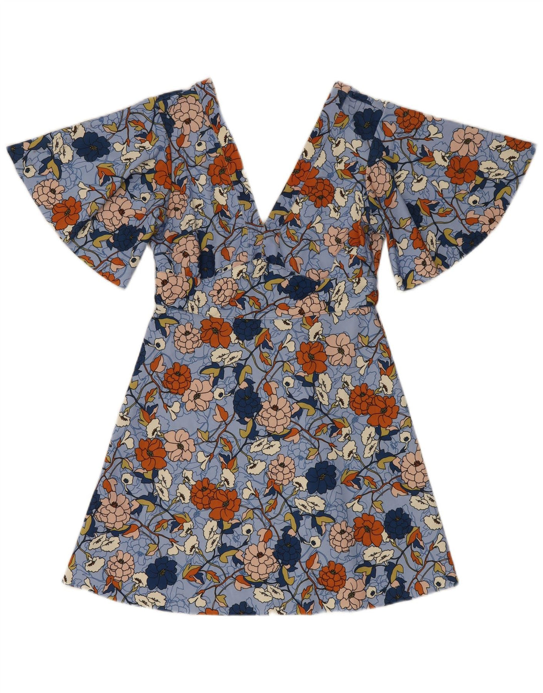 Zara Damen Fledermauskleid in A-Linie, UK 12, Mittelblau mit Blumenmuster