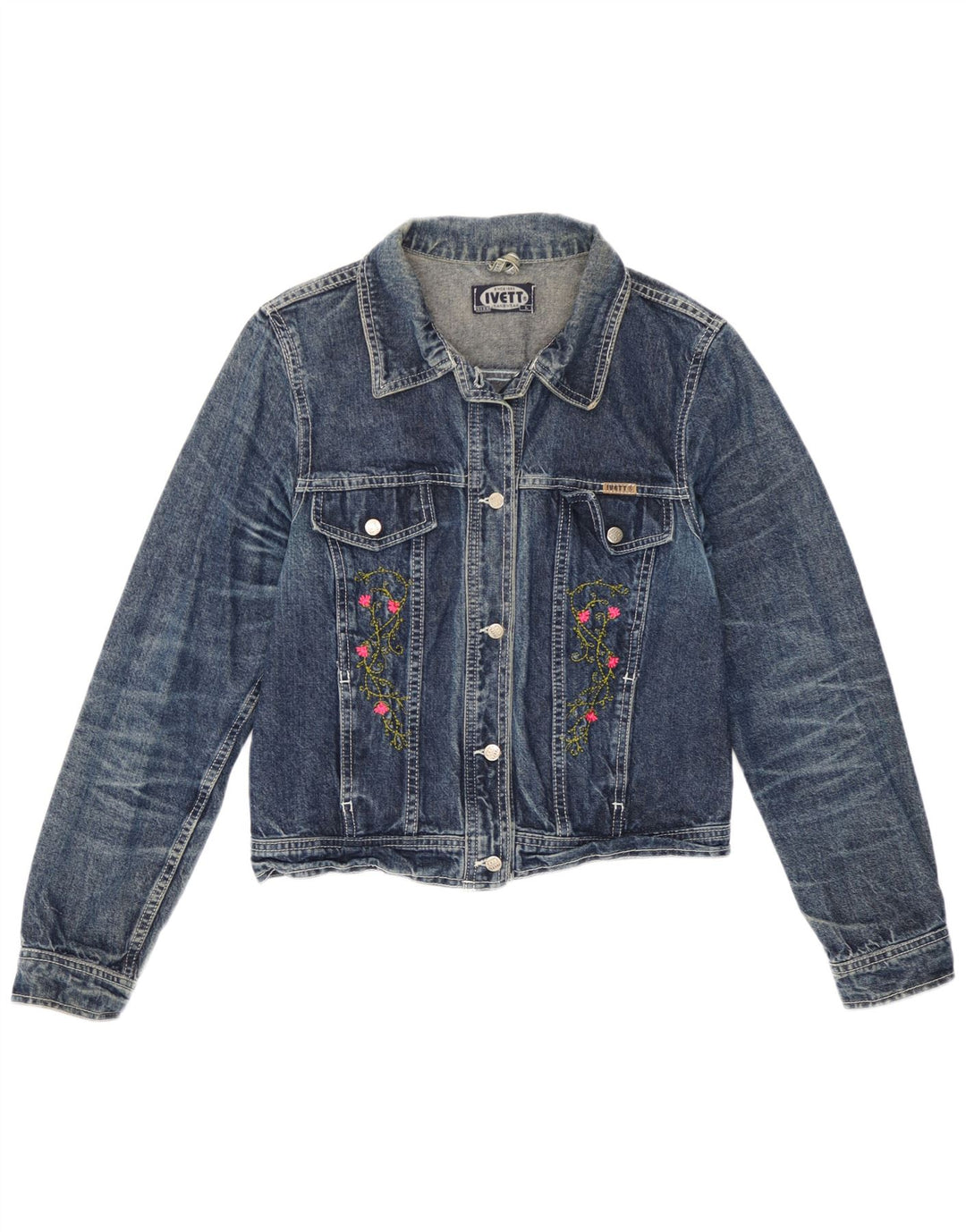 Vintage Damen Jeansjacke UK 14 Groß Blau geblümt