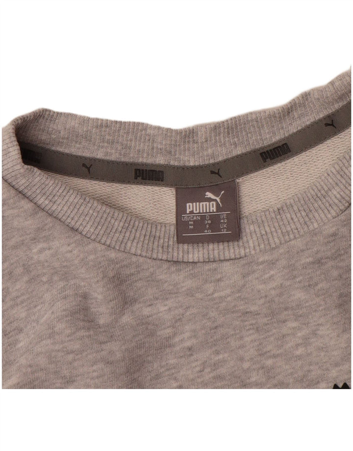 Puma Womens Graphic Sweatshirt Pullover UK 12 Mittelgrau gefleckte Baumwolle
