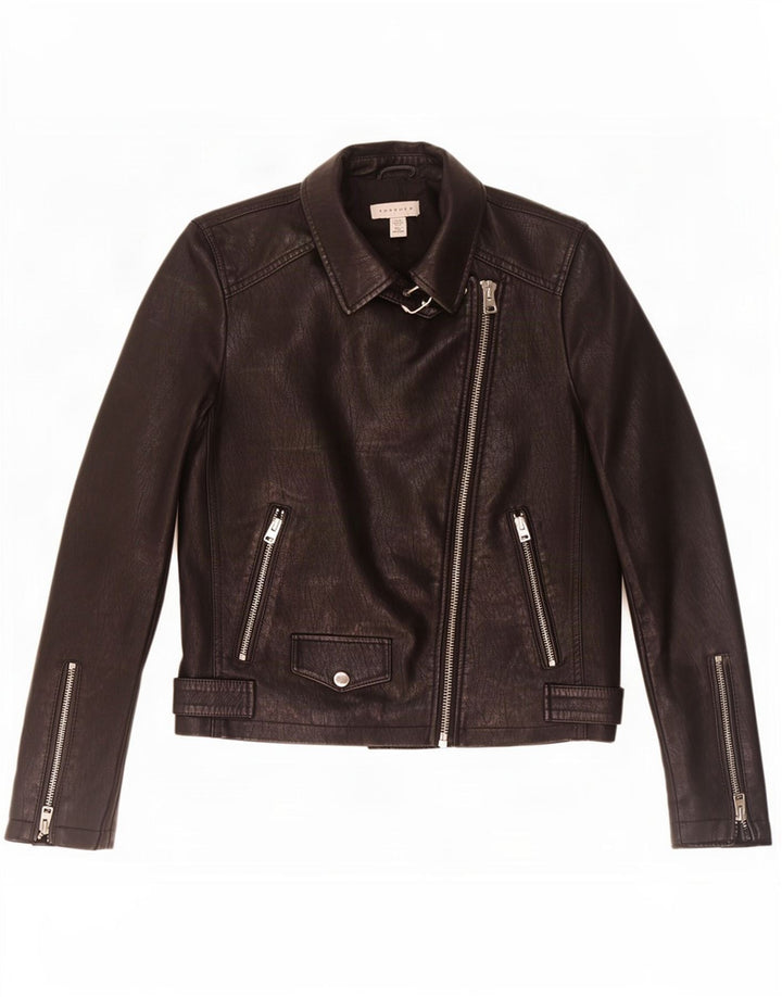 Topshop Damen-Bikerjacke aus Kunstleder, Gr. 8, Schwarz, Polyester