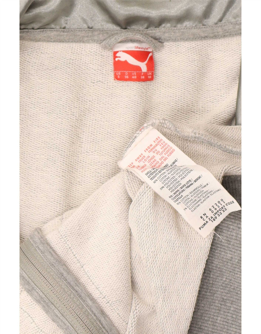 Puma Damen-Trainingsanzug-Top-Jacke, UK 10, Größe S, grau gefleckte Baumwolle