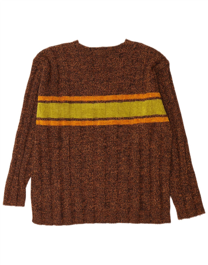 Vintage Herren-Pullover mit V-Ausschnitt, große braune Wolle in Blockfarben