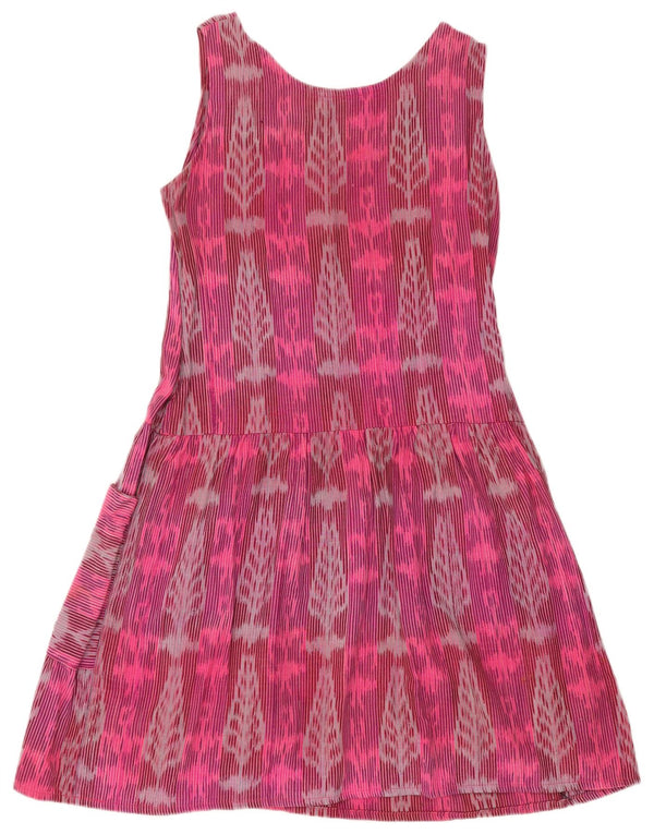 Vintage Damen Ärmelloses A-Linien-Kleid UK 16 Großes rosa Blumenmuster