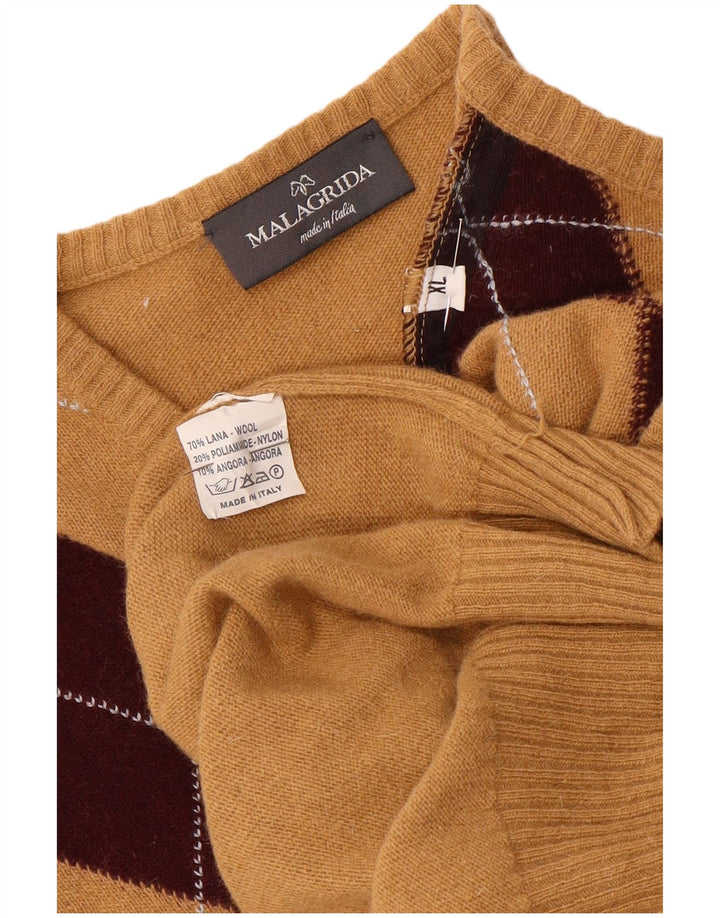Malagrida Herren-Pullover mit V-Ausschnitt, XL, beige Argyle/Diamond-Wolle