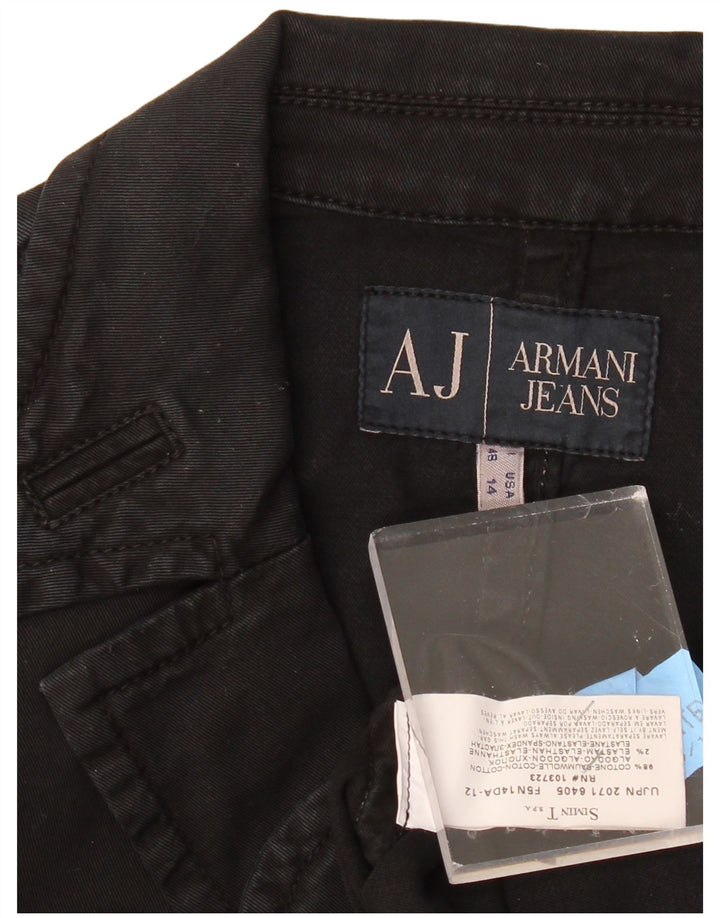 ARMANI JEANS Damen Crop 3-Knopf-Blazerjacke IT 48 XL Schwarze Baumwolle