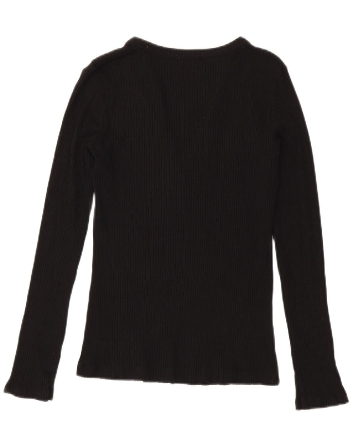 Zara Damen Top Langarm UK 12 Medium Schwarz Modal