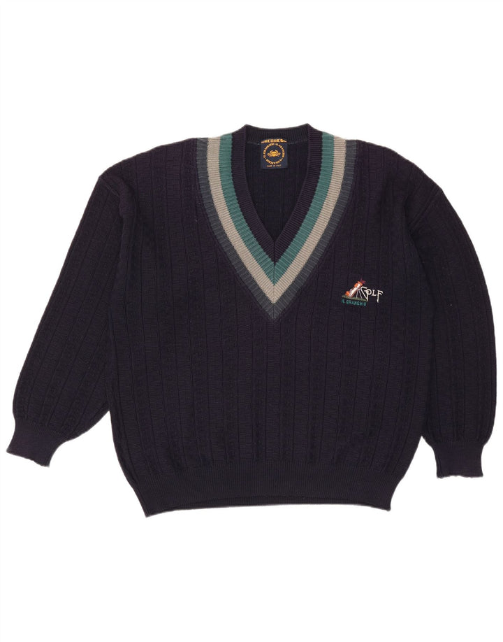 Il Granchio Herren-Pullover mit V-Ausschnitt, groß, Marineblau, Farbblock
