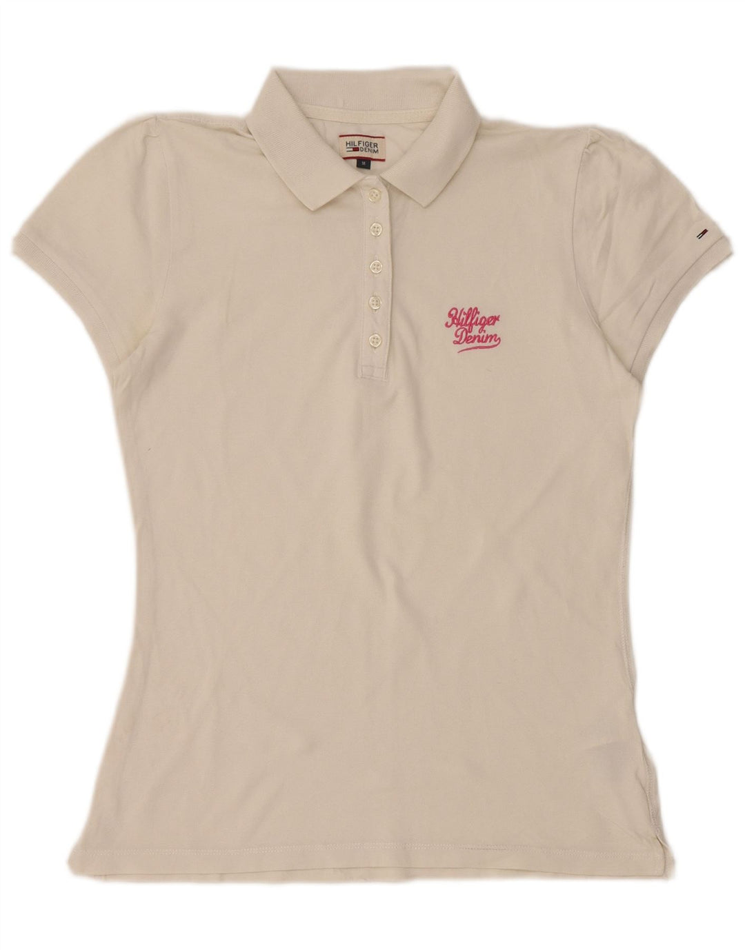TOMMY HILFIGER Damen Poloshirt UK 12 Mittelweiße Baumwolle