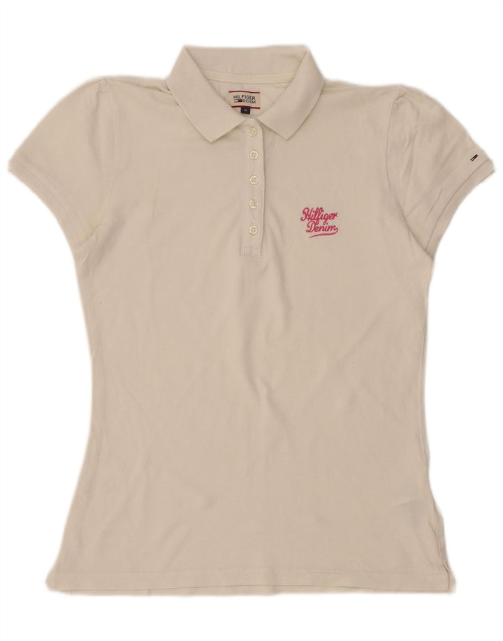 TOMMY HILFIGER Damen Poloshirt UK 12 Mittelweiße Baumwolle