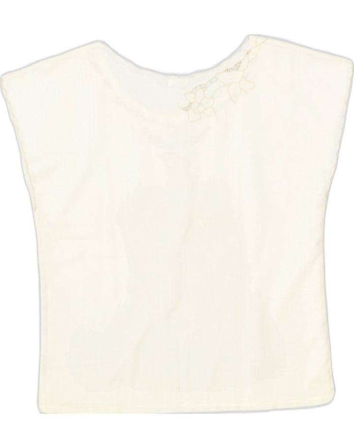 VINTAGE Womens Sleeveless Vest Top UK 12 Medium Off White Floral Polyester | Vintage Vintage | Thrift | Second-Hand Vintage | Used Clothing | Messina Hembry 