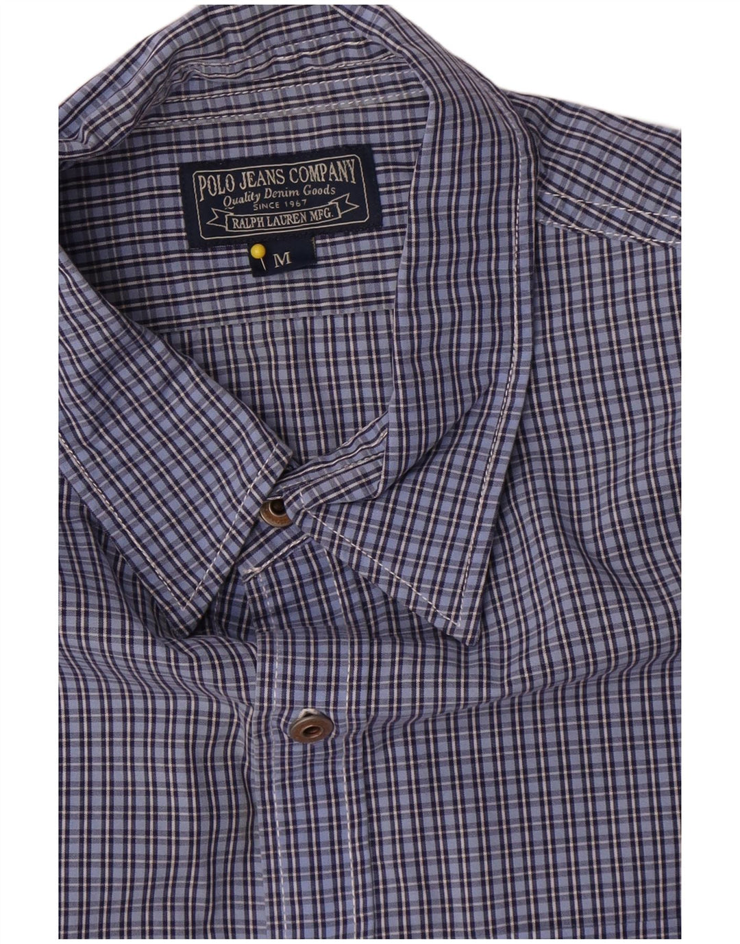 Ralph Lauren Herren-Kurzarmhemd aus mittelblau karierter Baumwolle