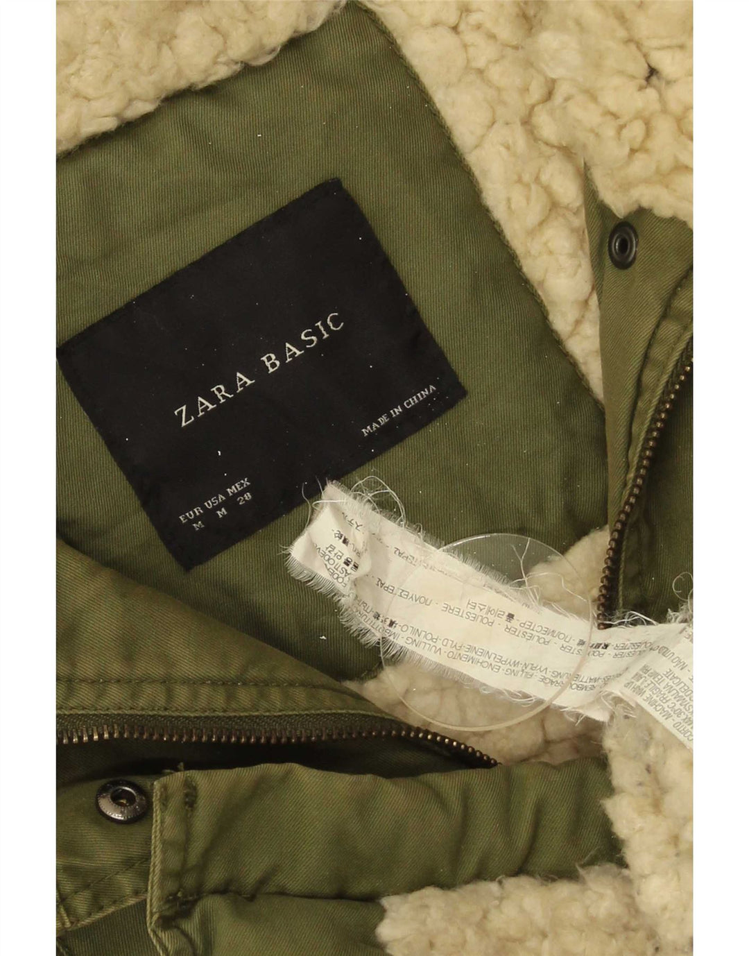 Zara Damen-Parka mit Kapuze, UK 14, mittleres Khaki, Polyester