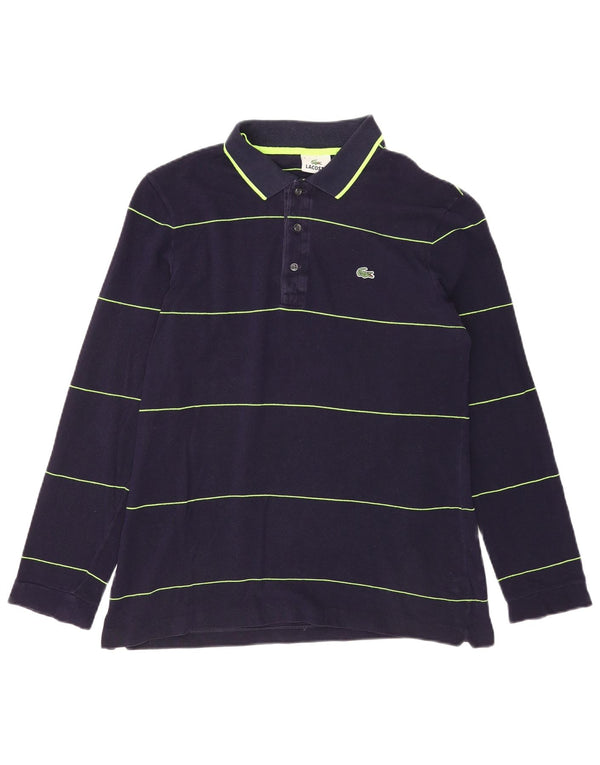 LACOSTE Herren-Langarm-Poloshirt, Größe 4, mittelgroß, marineblau, gestreift, Baumwolle
