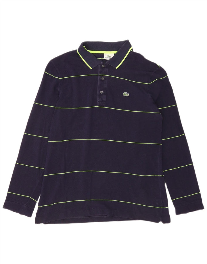 LACOSTE Herren-Langarm-Poloshirt, Größe 4, mittelgroß, marineblau, gestreift, Baumwolle