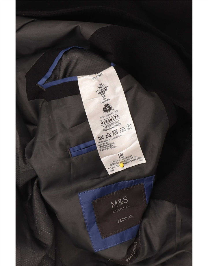 Marks & Spencer Herren-Blazer, normal, 2 Knöpfe, UK 46, XL, schwarze Wolle