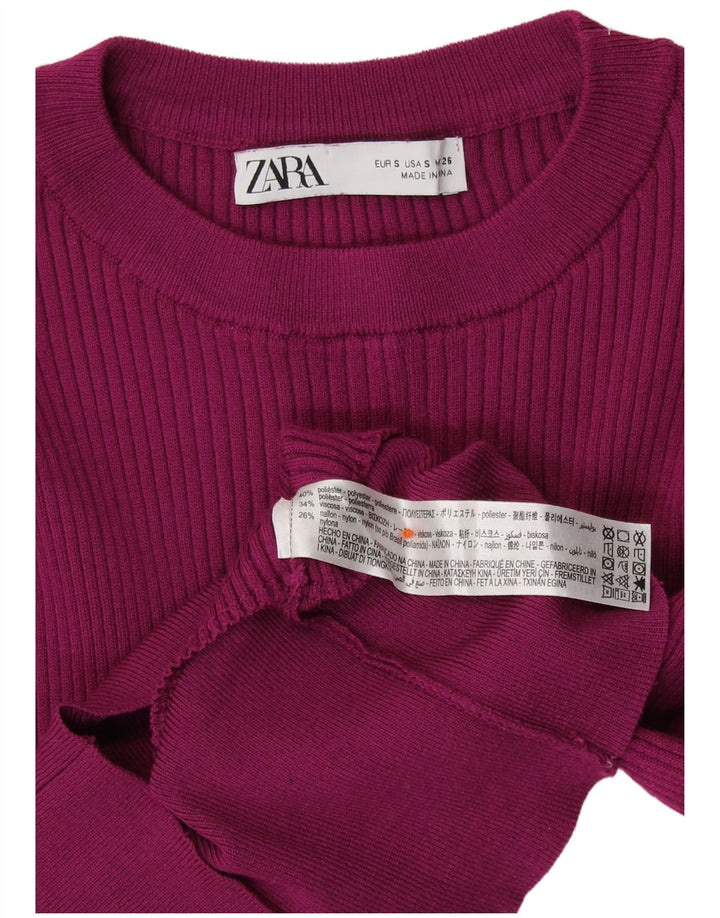 ZARA Damen Crop Crew Neck Pullover Pullover UK 10 Small Burgund Polyester