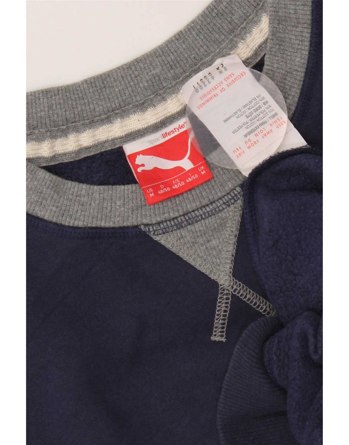 Puma Herren Grafik-Sweatshirt-Pullover aus mittelblauer, marineblauer Colourblock-Baumwolle