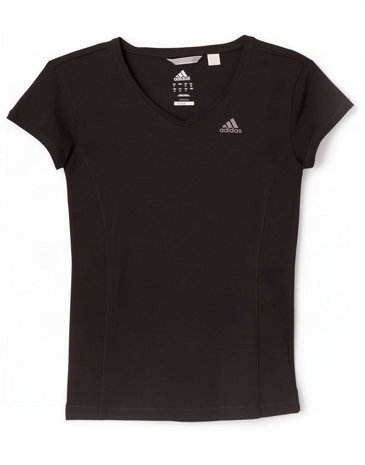Adidas Damen Climalite T-Shirt Top UK 8 Small Schwarz Polyester