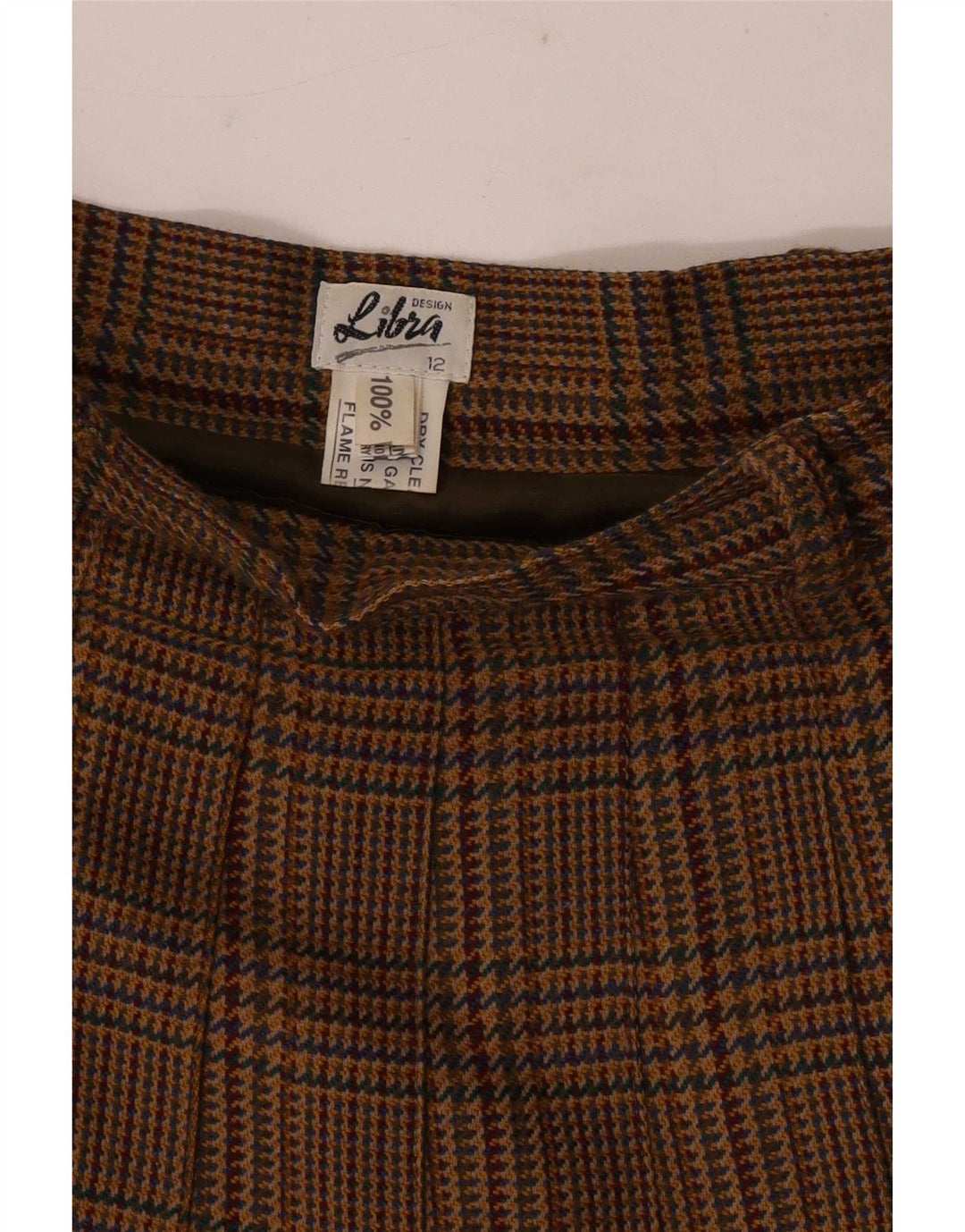 Libra Damen Faltenrock UK 12 Medium W28 Braune Wolle mit Hahnentrittmuster