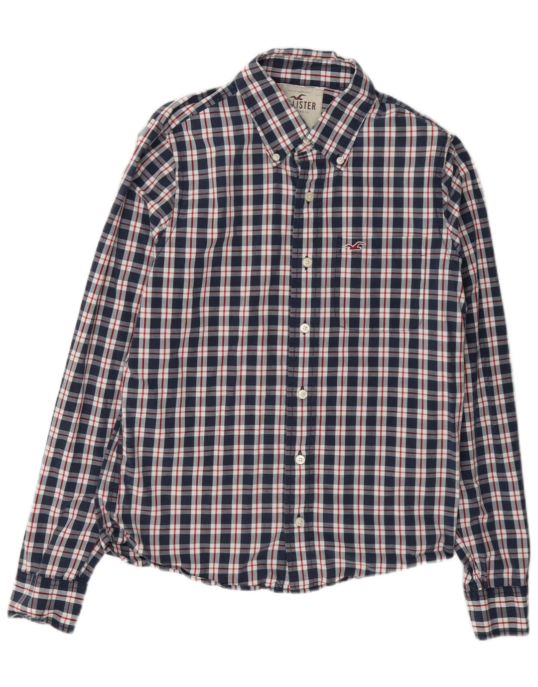 Hollister Herrenhemd aus Baumwolle, mittelgroß, marineblau, kariert