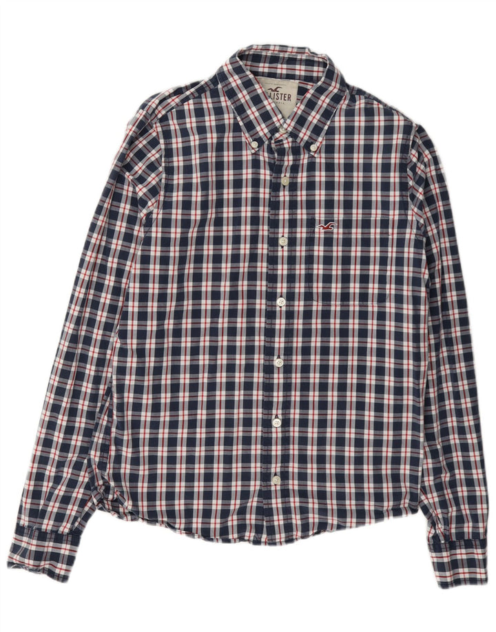 Hollister Herrenhemd aus Baumwolle, mittelgroß, marineblau, kariert