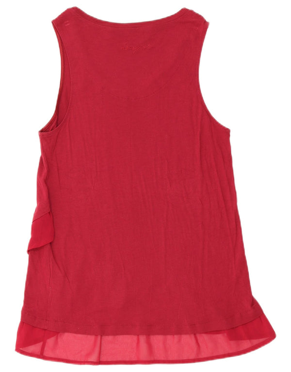 Desigual Damen ärmelloses Blusenoberteil UK 14 Large Burgundy Floral Viscose