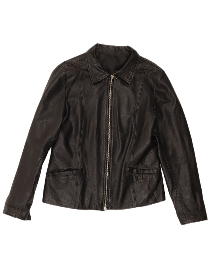 Vintage Damen Lederjacke UK 14 Mittelschwarzes Leder
